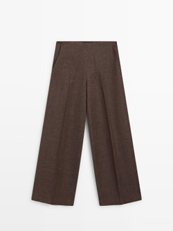 Massimo Dutti Брюки из струящегося льна, коричневый