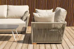 "Форли" лаунж-зона 4-местная плетеная из роупа (веревки), каркас алюминиевый светло-серый, роуп серо-коричневый
