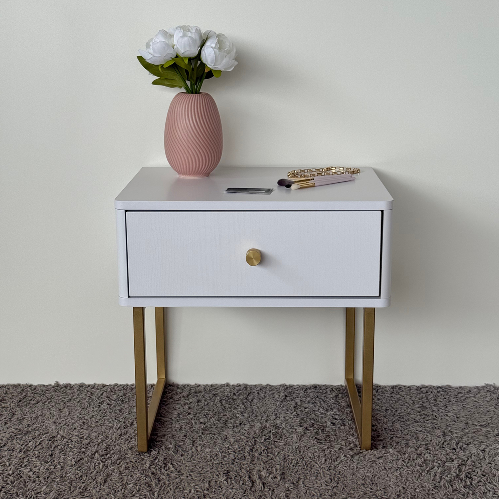 Тумба прикроватная на ножках ROYAL 5301 эко (Белый-Золото-р.золото)