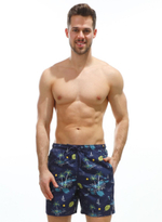 Темно-синие пляжные шорты с принтом в виде пальм (Размер: M) (Цвет: темно-синий)