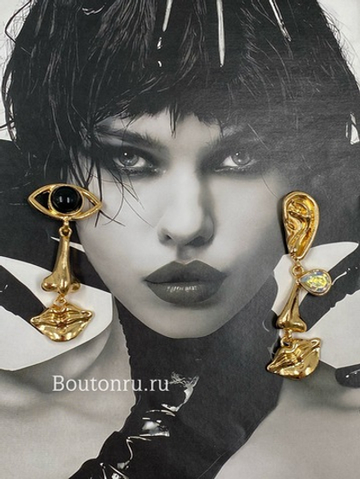 Серьги Скиапар. "Части лица" золотые с камнями