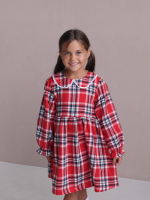 Платье красное в клетку с длинным рукавом