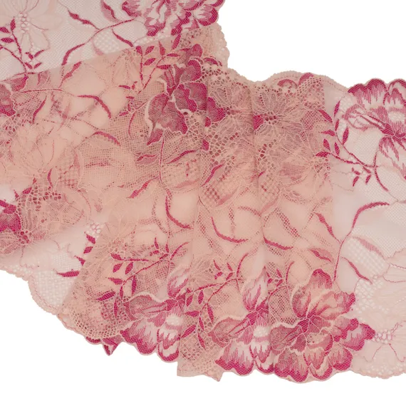 Кружево эластичное пыльно-розовое/фуксия 21 см