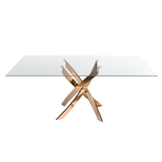Прямоугольный обеденный стол 1169 из стекла и стали цвета розового золота 140x95
