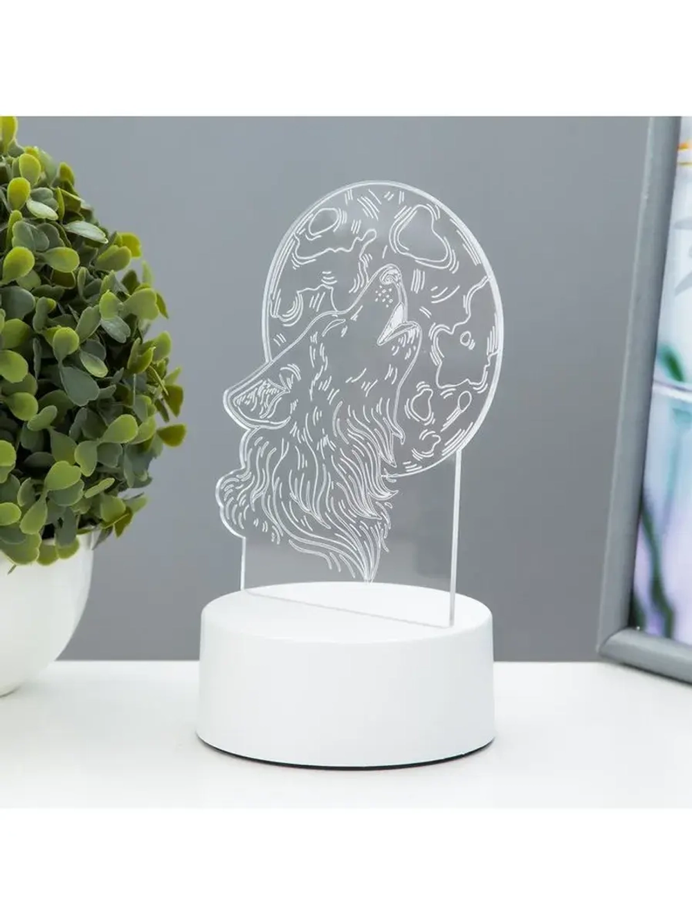 Светильник 3D ночник RISALUX «Волк», LED, белый, 12×9.5×16 с