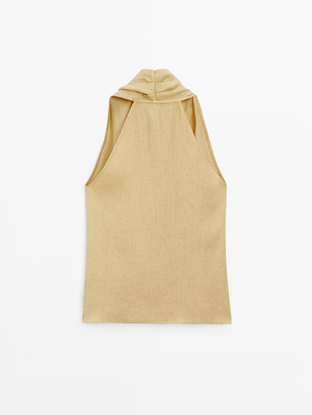 Massimo Dutti Льняной топ внахлест с горловиной халтер, желтый