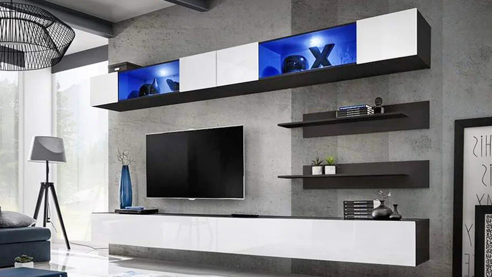 Гостиная 3 МДФ Белый DM635-6 / Черный 0190 320*40*180 см, Белый, Черный   Фиеста