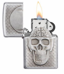29818 Зажигалка ZIPPO Skull Design Brushed Chrome, латунь/сталь, серебристая, 38x13x57 мм