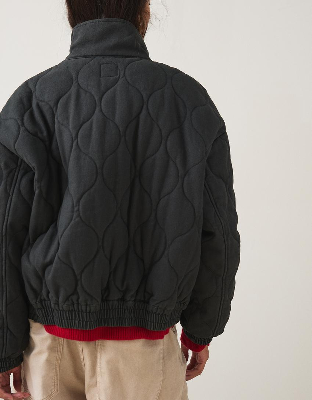 BERSHKA Стеганый бомбер, темно-серый