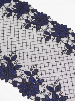 Вышивка на сетке черная с темно-синим неэластичная ширина 25 см