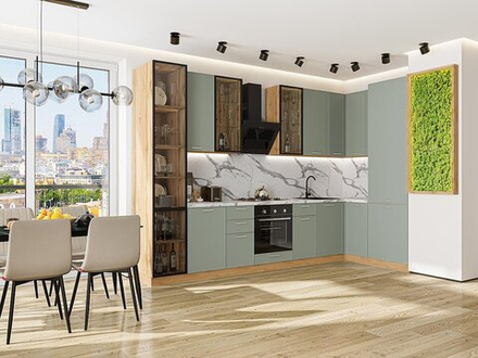 Угловая модульная кухня Квадро-04 Аквамарин - Дуб Вотан 2340*3400/1600*600