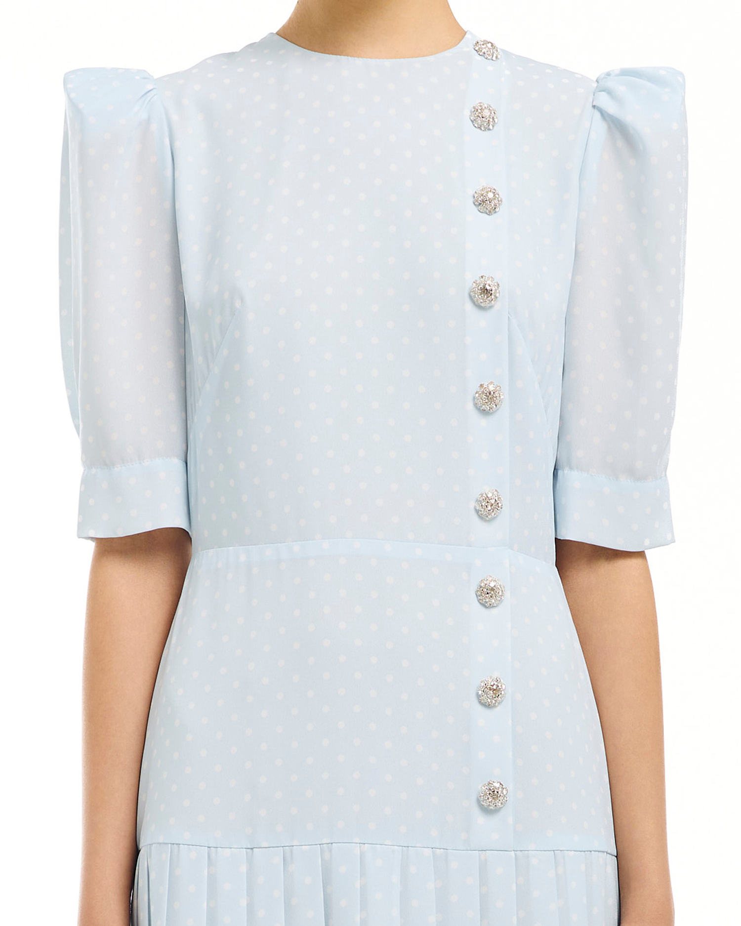 Платье Primavera (Примавера) на запах, голубое в белый горох