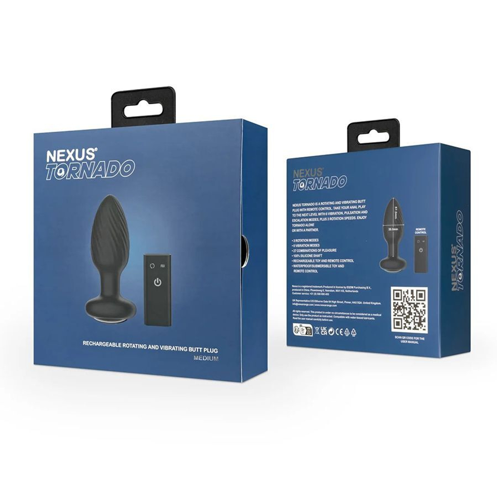 Черная анальная вибровтулка Nexus Tornado Medium с функцией вращения (Цвет: черный)