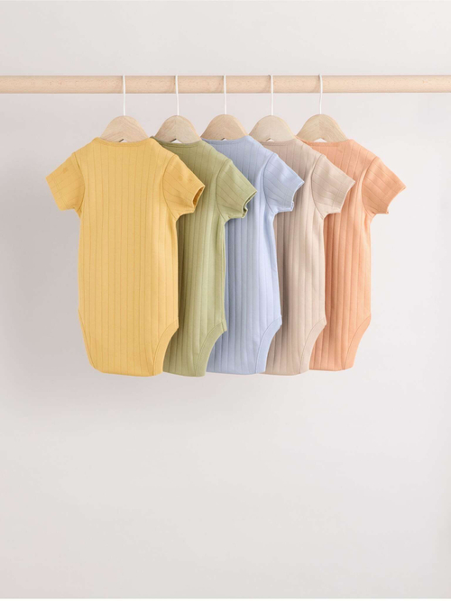 Боди с коротким рукавом для малышей Next E19-797, 5 шт., Бежевый, Светло-желтый, Хаки, Голубой