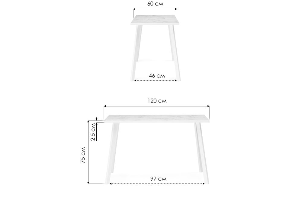 Стол Тринити Лофт 120х60х75 25 мм дуб делано светлый / матовый белый