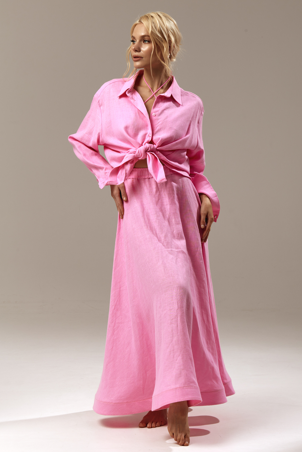 Юбка А силуэта из розового льна