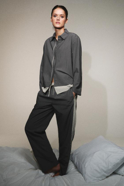 ZARA БРЮКИ В ПОЛОСКУ ИЗ СМЕСОВОЙ ВИСКОЗЫ, ТЕМНЫЙ АНТРАЦИТ