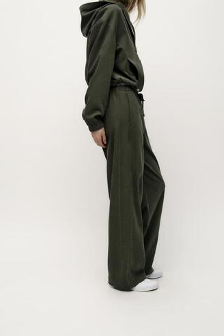 ZARA БРЮКИ WIDE-LEG ИЗ РЕЛЬЕФНОЙ ТКАНИ, ТЕМНЫЙ ХАКИ