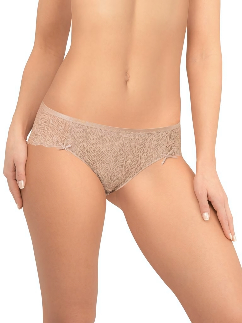 Кружевные трусики-слипы с плотной передней деталью (Размер: S) (Цвет: бежевый)