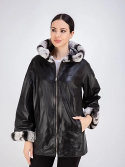 Куртка из натуральной кожи с капюшоном двустороннее