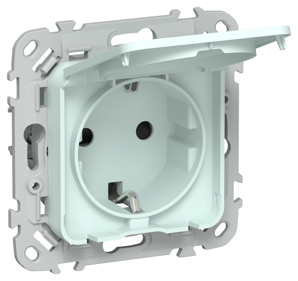 FLITE Розетка с заземлением с защитными шторками и крышкой 16А IP44 РСшкр11-0-44-ФлХЛ холодный лед IEK
