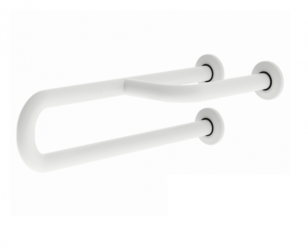 Купить поручень полукруглый неподвижный с 3 точками опоры Nofer  600 мм с антибактериальным покрытием белый левый