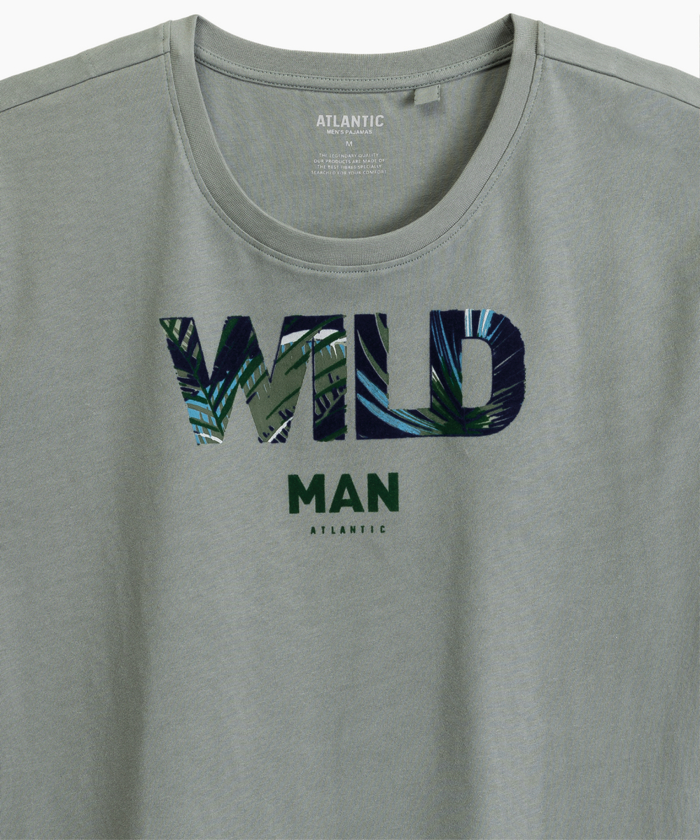 Мужская пижама Atlantic, 1 шт. в уп., хлопок, светло-оливковая + темный хаки, NMP-396