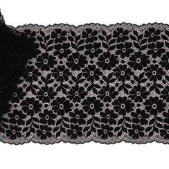 Кружево эластичное черное 23 см, цветочное