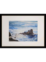 Картина авторская акварельная в паспарту 21х30 см на стену для интерьера "Прибрежные скалы"