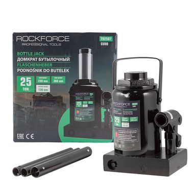 Домкрат бутылочный 25т низкопрофильный (высота подхвата - 230мм, высота подъема - 360мм, ход штока - 135мм) RockForce##Rock FORCE RF-T92507(BR)(Euro)