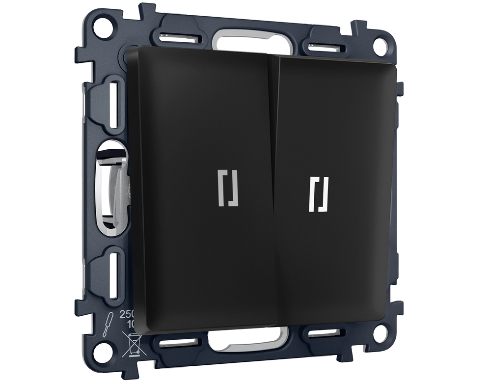 MA804015 Комплект механизма 2-кл выключателя с подсветкой 5600K ALFA Черный матовый QUANT (AP8040, VM115, G14W)