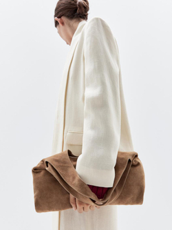 Massimo Dutti Сумка из замши среднего размера, песочный