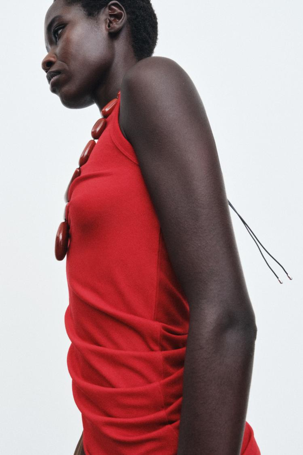 ZARA ДРАПИРОВАННЫЙ ТОП БЕЗ РУКАВОВ, КРАСНЫЙ