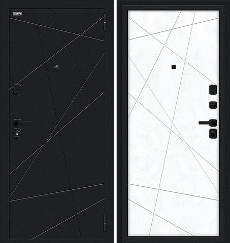 Входная дверь в квартиру Браво (Bravo) Граффити 5 Букле черное/Snow art (бетон белый)