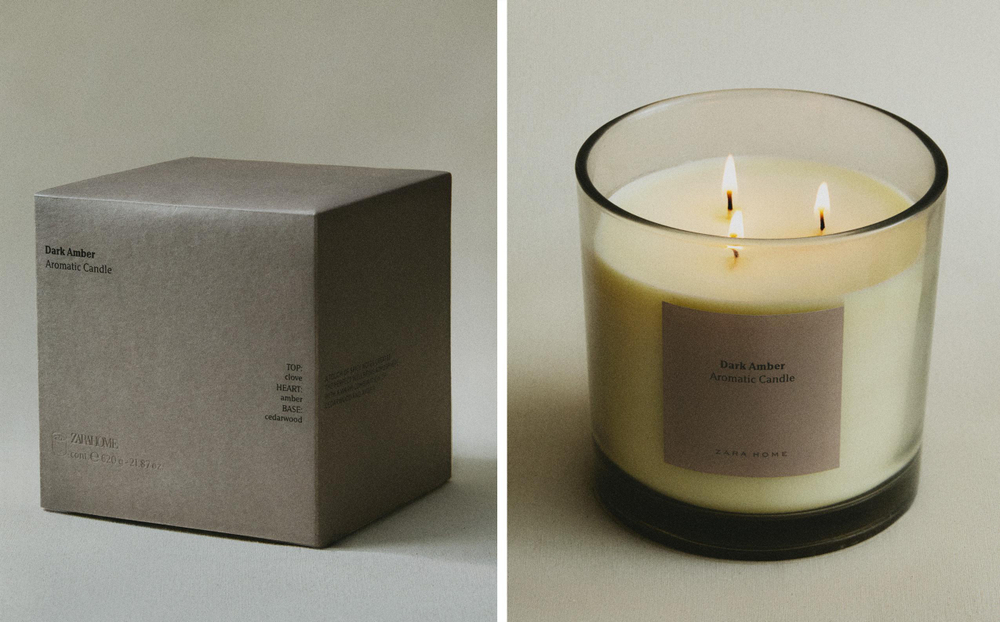 Zara Home Свеча ароматическая Dark Amber 620 г, растительный воск, аромат восточный древесный, Коричневый