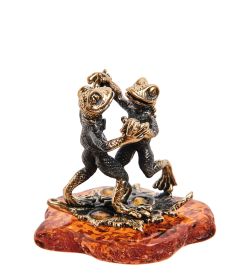 Народные промыслы AM-3025 Фигурка «Лягушки Вечеринка» (латунь, янтарь)