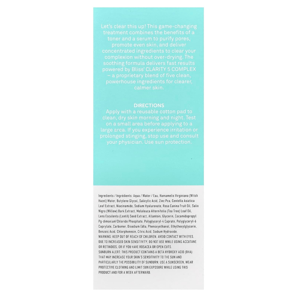 Bliss, Clear Genius™, очищающий тонер и сыворотка, 130 мл (4,3 жидк. унции)