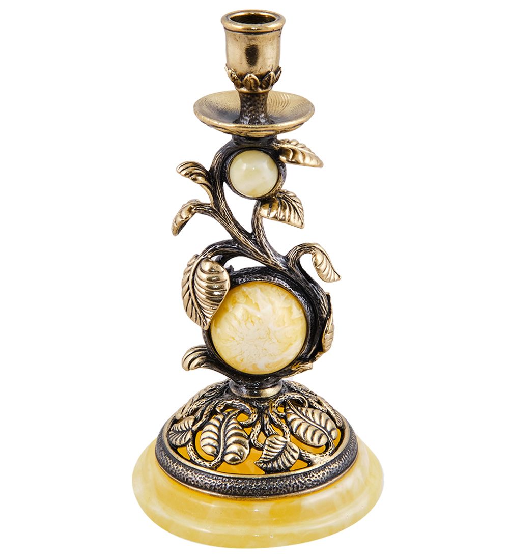 Народные промыслы AM-1585/2 Подсвечник «Лоза» (латунь, янтарь)