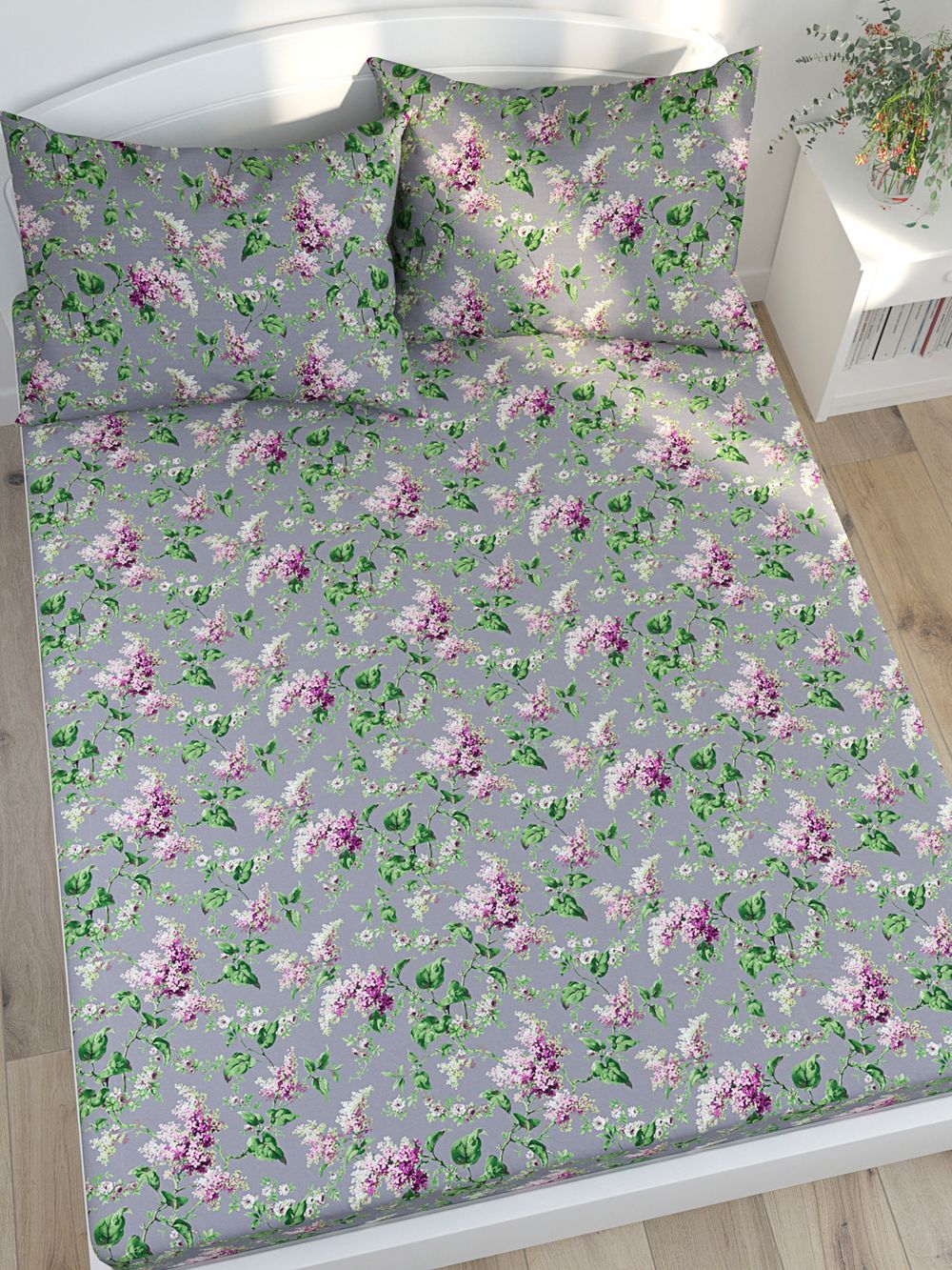 Простынь на резинке Сказка "Сирень" 160х200 см, перкаль