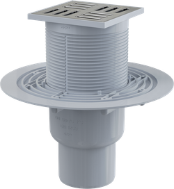 Сливной трап APV201 105 × 105/50/75, подводка – прямая, решетка из нерж стали, гидрозатвор – мокрый