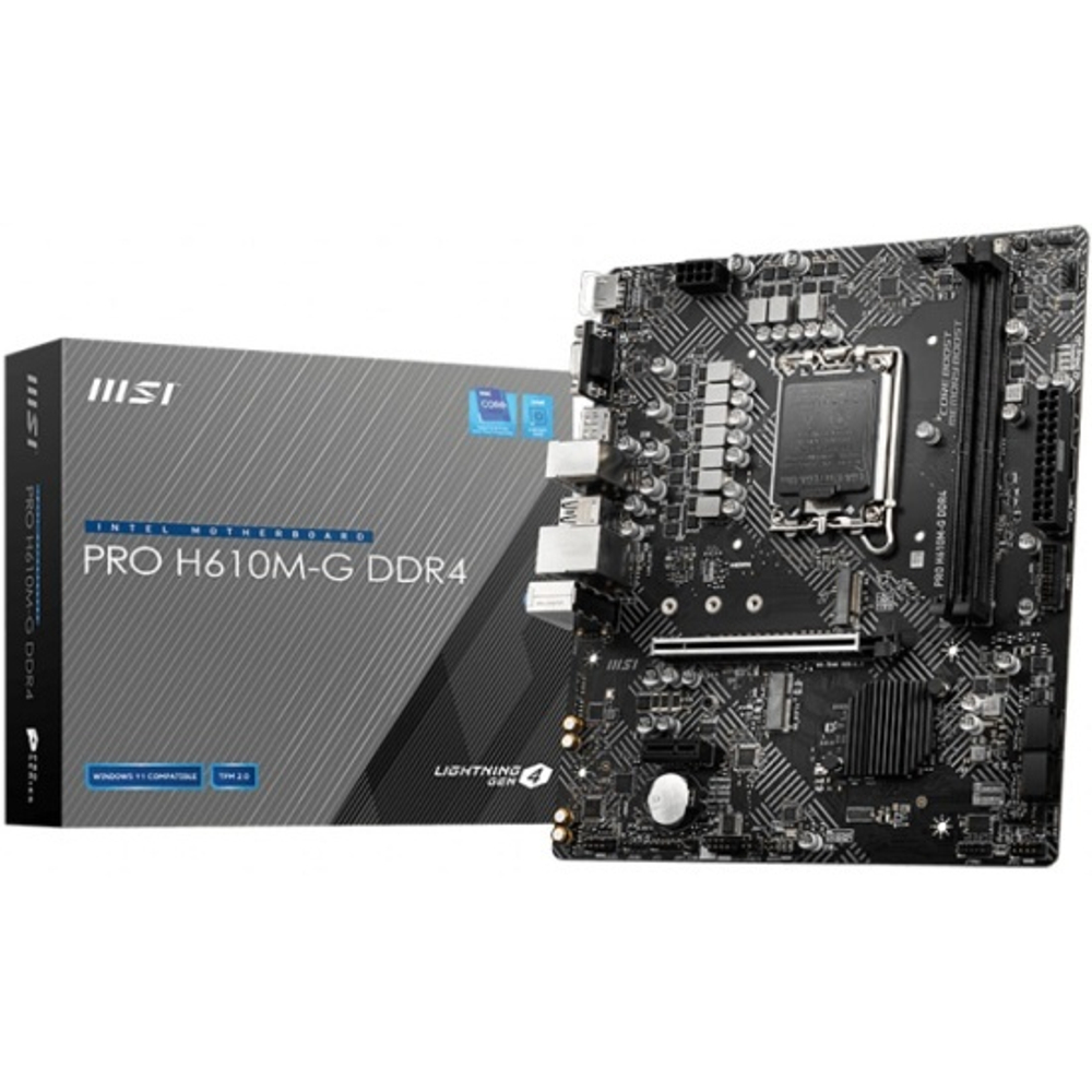 Материнская плата MSI PRO H610M-G DDR4 Socket 1700, Intel H610, 2xDDR4, PCI-E 4.0, 2xUSB 3.2 Gen1, VGA, HDMI, DisplayPort, mATX