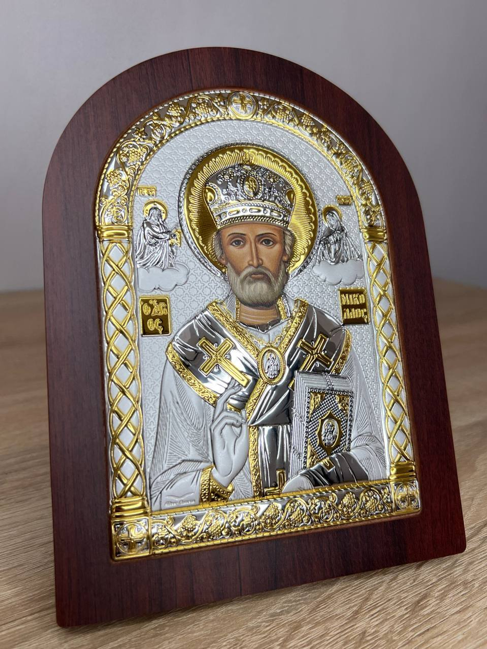 Николай Чудотворец, икона арочная, красное дерево 150х200