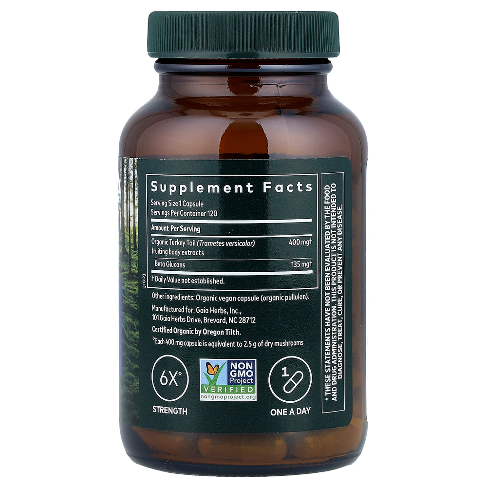 Gaia Herbs, гриб трутовик разноцветный, 120 веганских капсул