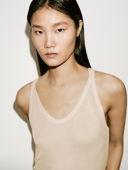 Massimo Dutti Топ на бретелях из 100% натурального шелка - Limited Edition, бежевый