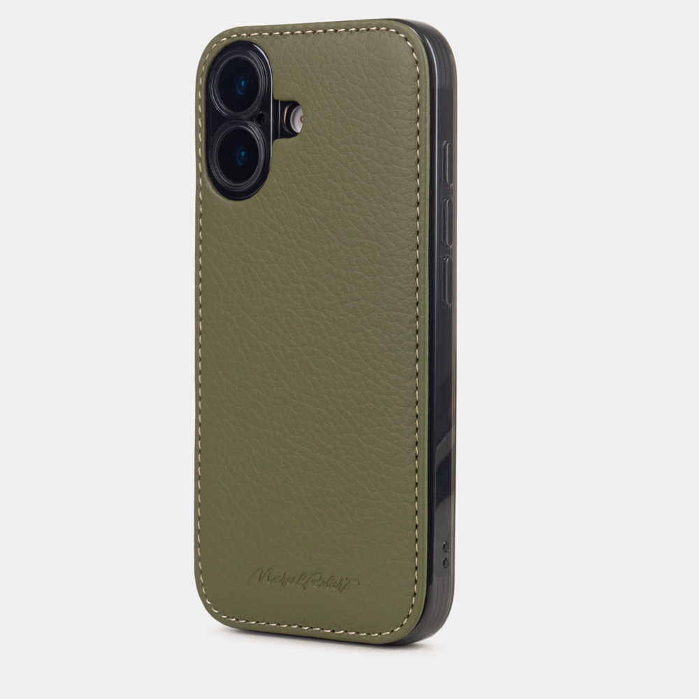 Чехол для iPhone 16 из кожи теленка, зеленого цвета