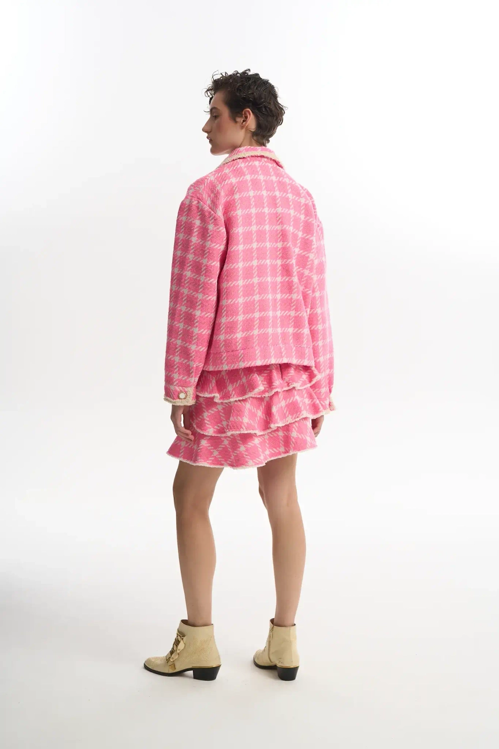 Двубортный жакет-бомбер розовый