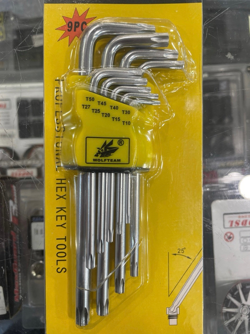 Набор (180 мм, средний) ключей TORX (Е-тип) средний, CrV, T10 - T50, 9 шт. (HLJ-008)