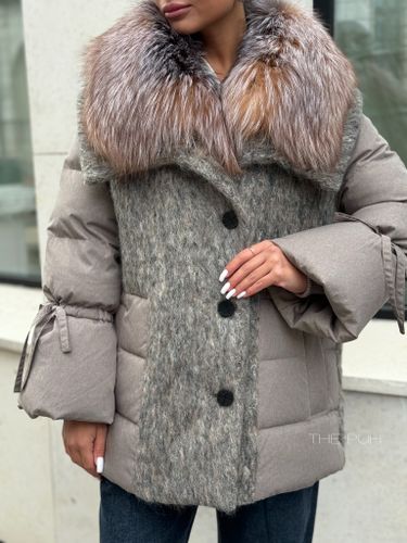 Комбинированный пуховик с шерстяными вставками в цвете капучино