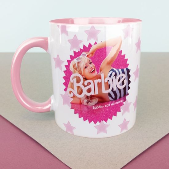 Кружка керамическая объем 330мл, Mattel Барби и Кен (белая)