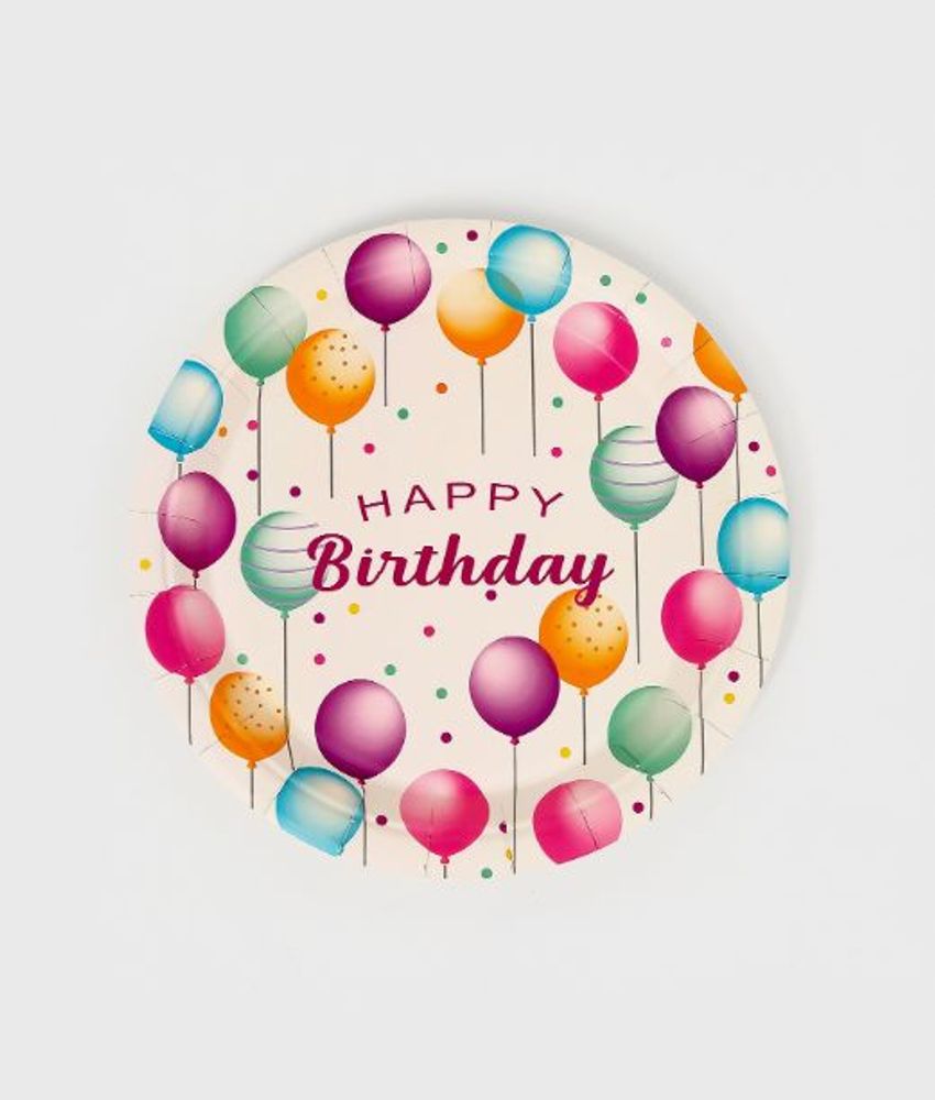 Тарелки бумажные "Happy birthday", принт шары, 10 шт.
